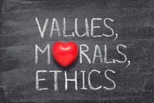 wording saying values, morals, ethics